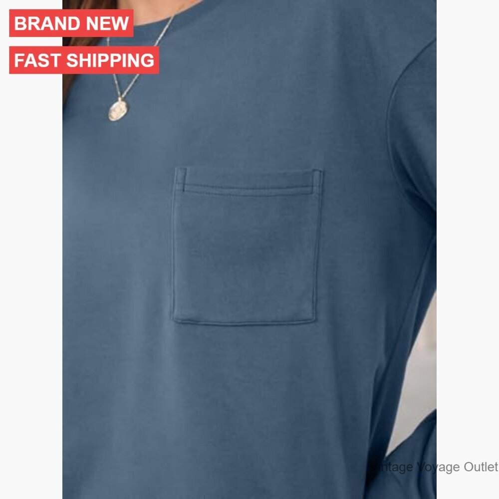 Oversized Long Sleeve Crewneck Sweatshirt, Polyester Spandex Blend, Fall Winter - Picture 5 of 5